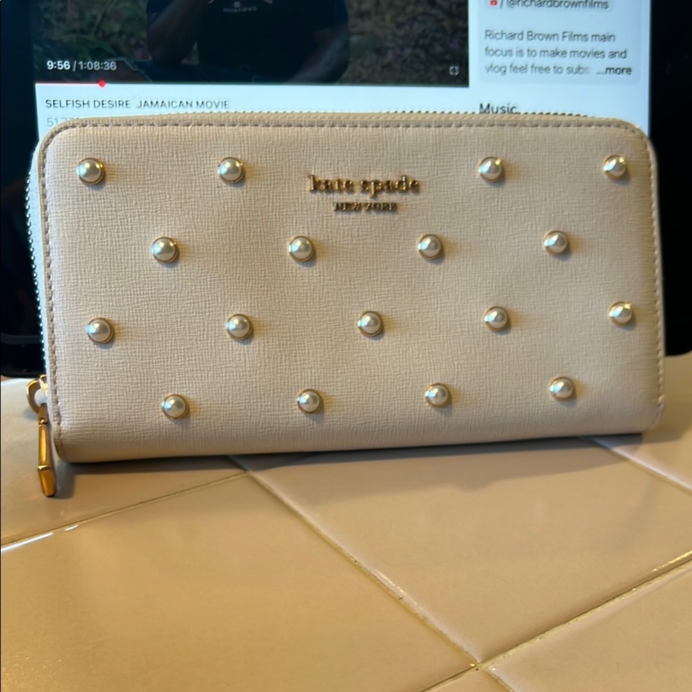 Kate Spade purl zip around Beige Wallet